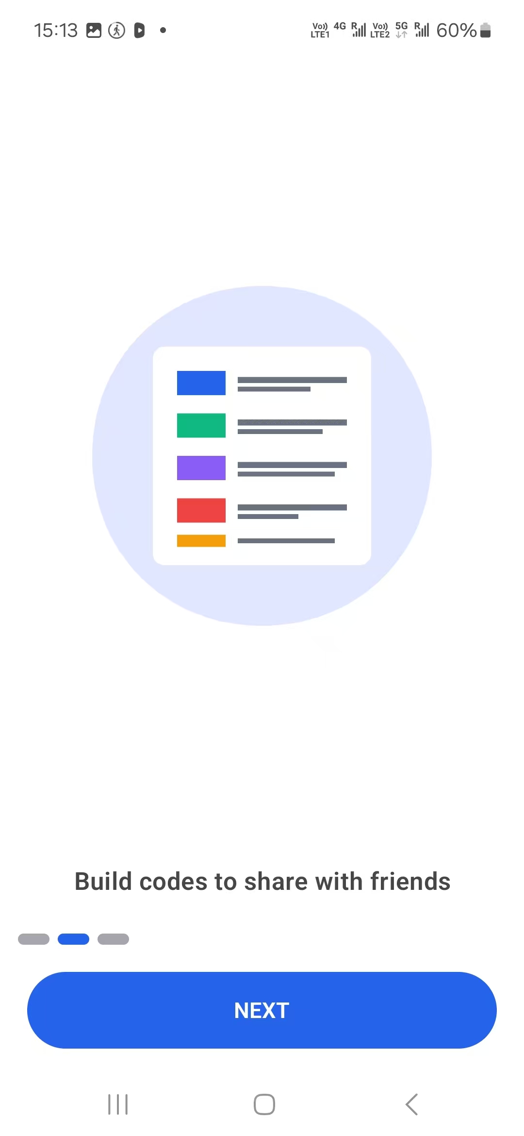Onboarding screen for building codes